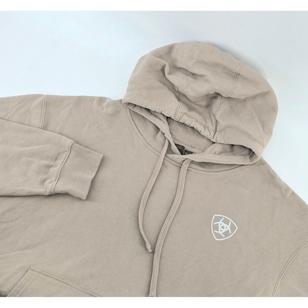 Ariat Western Pullover Hoodie Mens Size XL Tan Graphic Fleece Casual Gorpcore